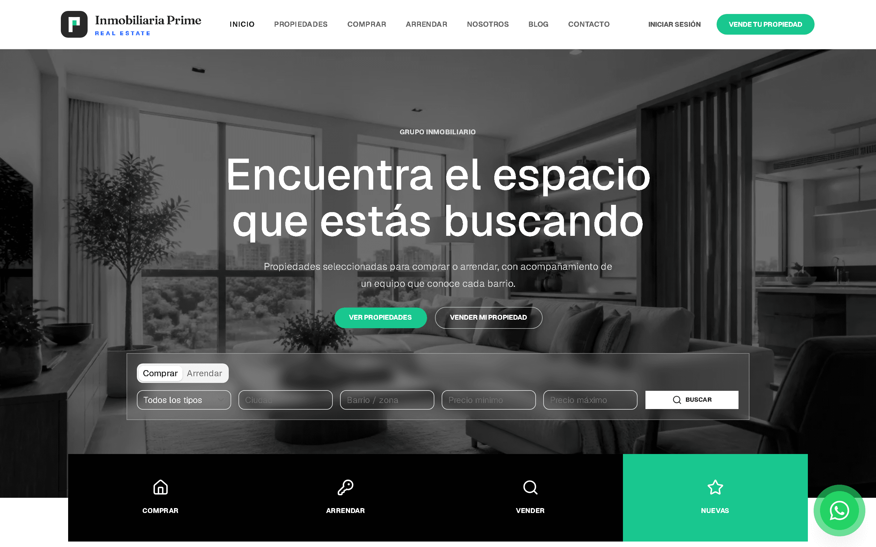 Inmobiliaria Prime — Portal de propiedades + CRM inmobiliario conectado